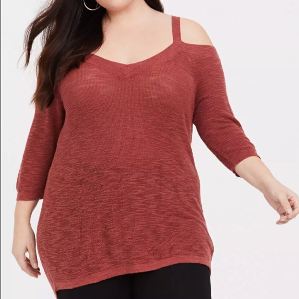 Torrid Slub Pullover Tunic V-Neck Cold Shoulder Sweater 2x